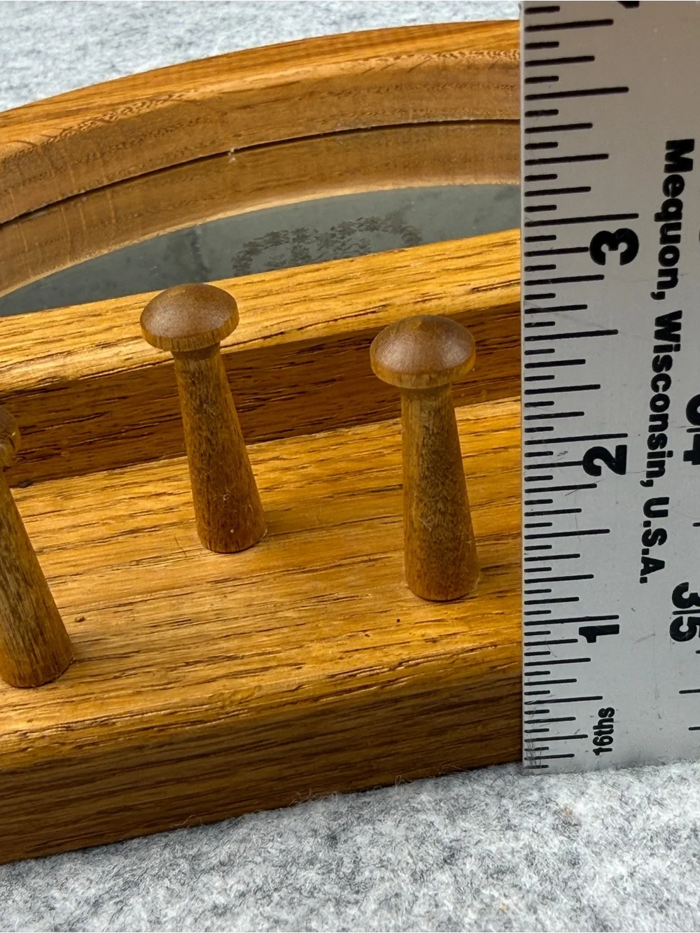 Vintage Oak Wall Jewelry Organizer Mirror 10 Necklace Pegs
